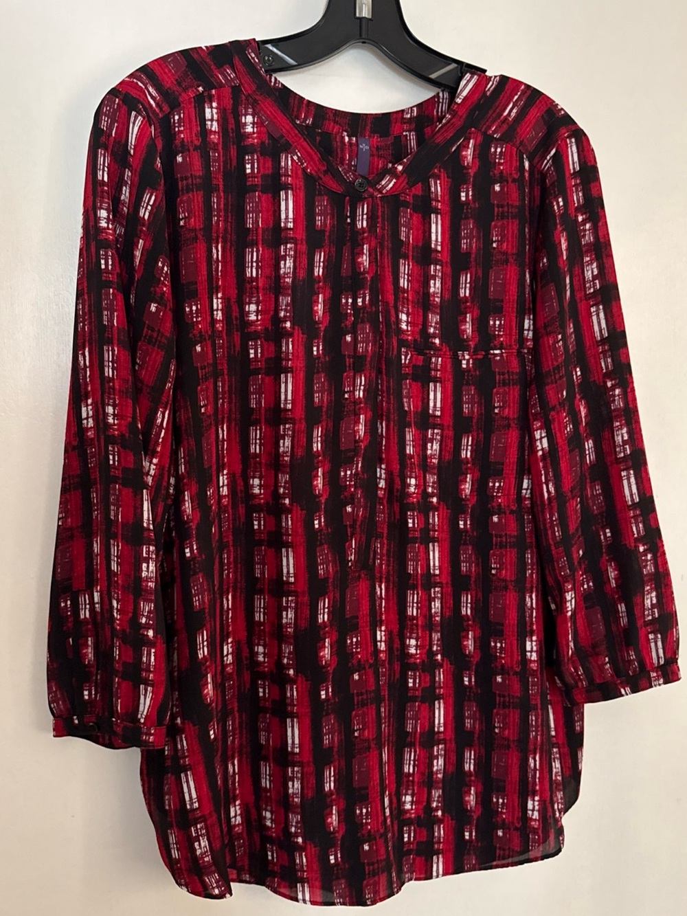 NYDJ Red Black Geometric Tunic Top Blouse Women's  L